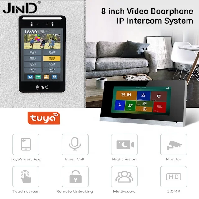 8 pulgadas IC/ID tarjeta reconocimiento facial 1080P HD TCP/IP sistema de intercomunicación Tuya Video puerta teléfono