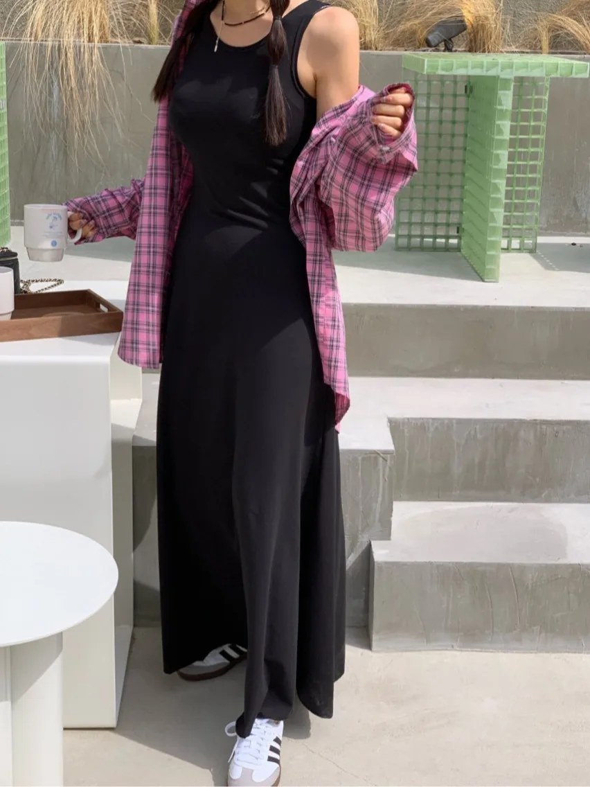

Slimming round Ne Svel Vest Dr Long Summer New Sle Women's Pure Color Casual Faionable Midi Dr
