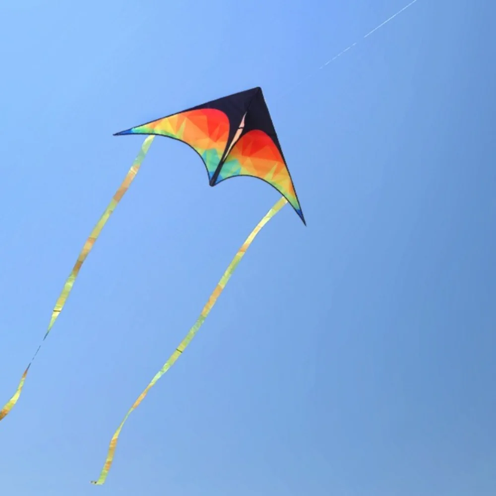 Pipa delta grande de cauda dupla, cauda longa, fácil de voar, kite infantil com linha de 50 metros, boa voadora, pipa de prairie para crianças e adultos