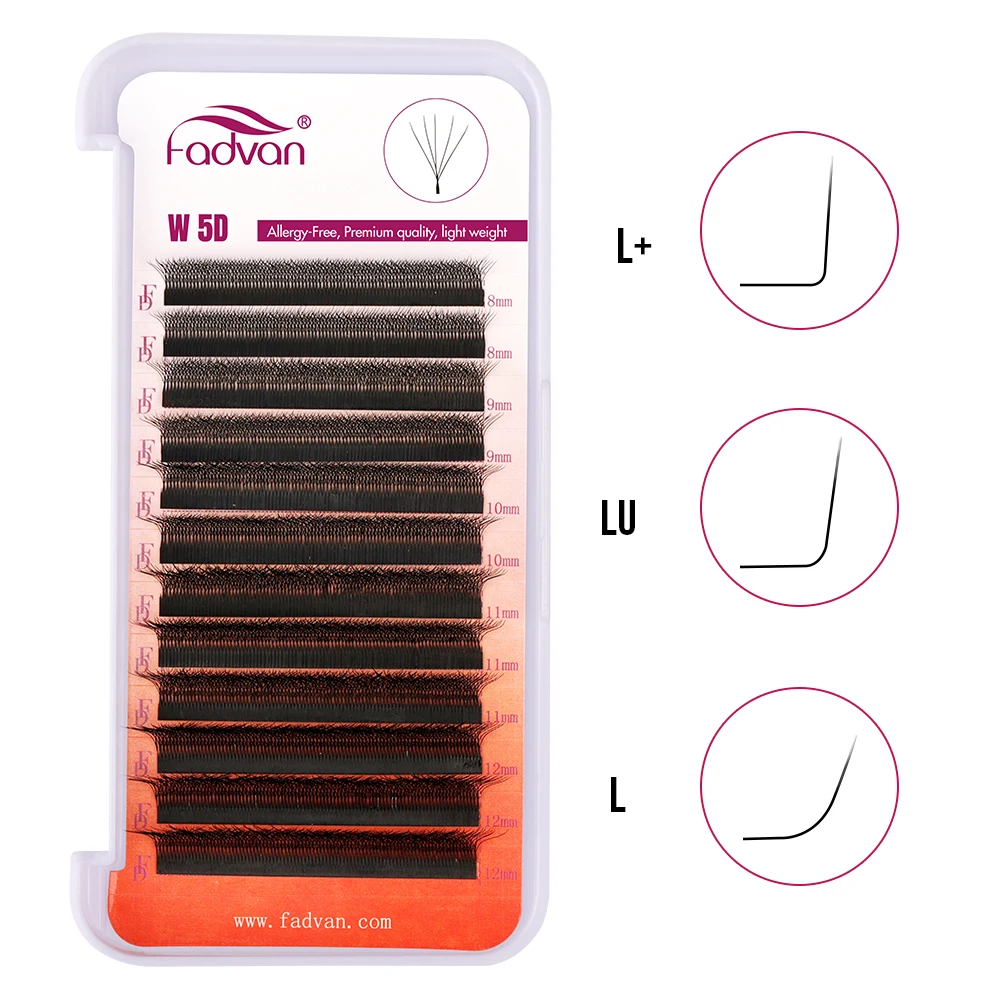 FADVAN L/LU/L+ Curl 3D/4D/5D W Lashes Fox Eyes 0.07 W Shape Eyelash Extensions 8-15mm Natural Soft Professional Lash 12 Rows