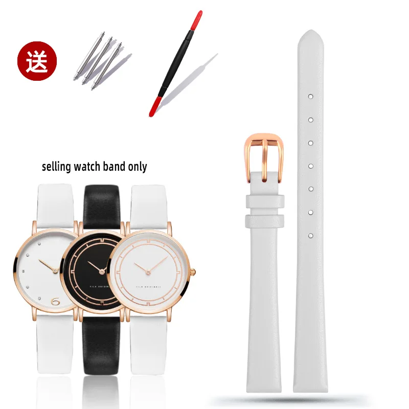 حزام من الجلد الطبيعي (استيك) ساعة للنساء ، اكسسوارات الساعات ، حزام الفرقة ، حجم صغير ، أبيض ، وردي ، أسود ، 10 مللي متر ، 12 مللي متر ، 14 مللي متر ، 16 مللي متر