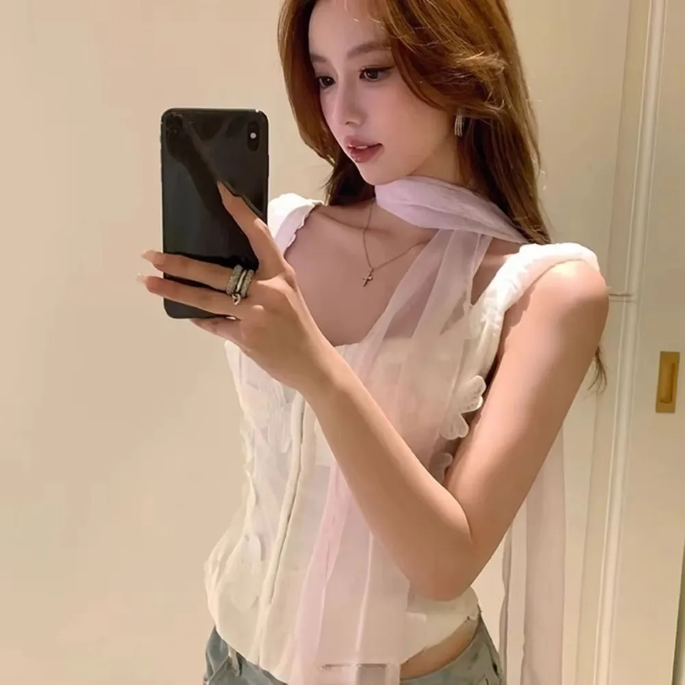 Elegant French Style Silk Scarf Soft Pink/purple Chiffon Silk Scarf Thin Long Adjustable Ribbon Scarf For Women