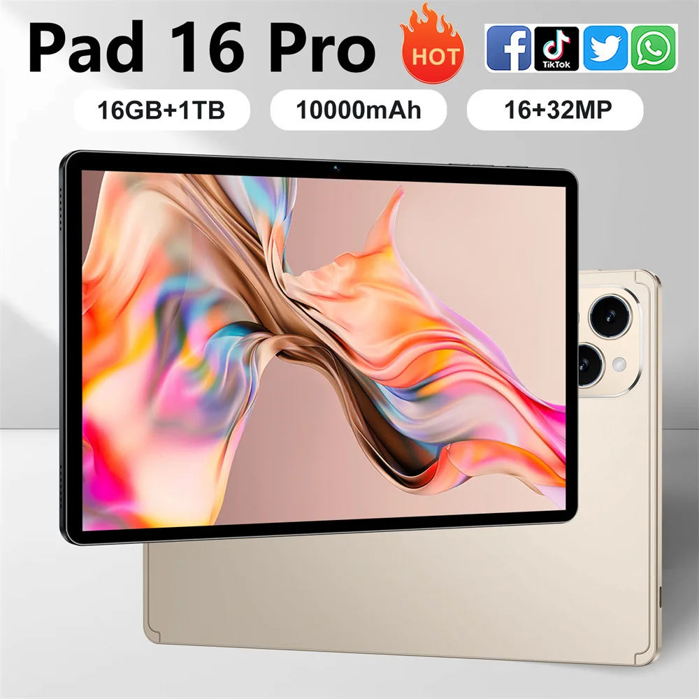 

Новый планшет Pad 16 Pro, 4G, 5G, двойная SIM-карта, 10000 мАч, глобальная версия, 22 ГБ + 2 ТБ, планшеты, WIFI 10,1HD, экранная вкладка, детская Android 15