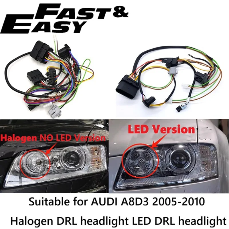 Applicable to Audi A8D3 2005-2010 Halogen DRL headlight LED DRL headlight internal wire harness plug wiring harness assembly