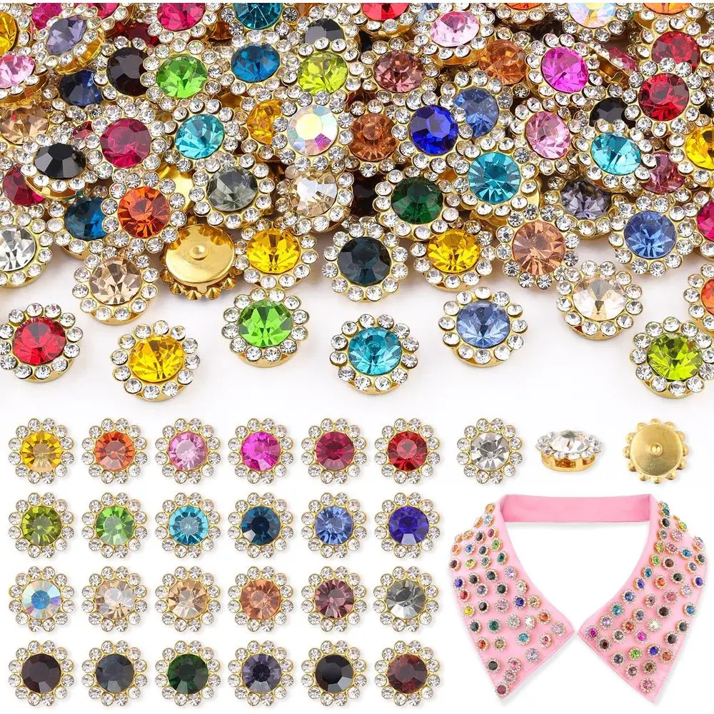 

150 PCS 12 MM Sew on Rhinestones or Bedazzling,25 Mixed ColCrystal Glass latback Rhinestones or Crating，Big Gems with Metal Base