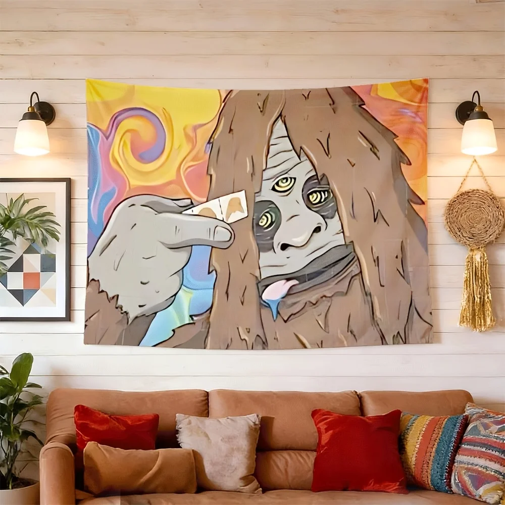 VIKAMA Funny Psychedelic Bigfoot Tapestry, Fun Cartoon Wall Art for Bedroom Living Room Dorm Decor