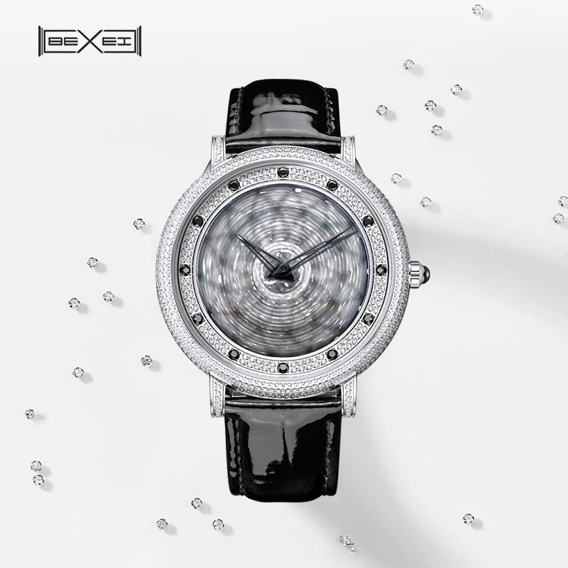 BEXEI 8801 Spire shape Couple Swiss EAT763 Quartz movement Synthetic sapphire mirror Featured rotating watch Silver case series