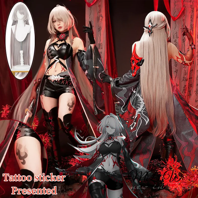 Game Honkai Star Rail Red Acheron Cosplay Costume Tattoo Sticker Uniform Role Play Halloween Carnival Costume Outfit Party Prop