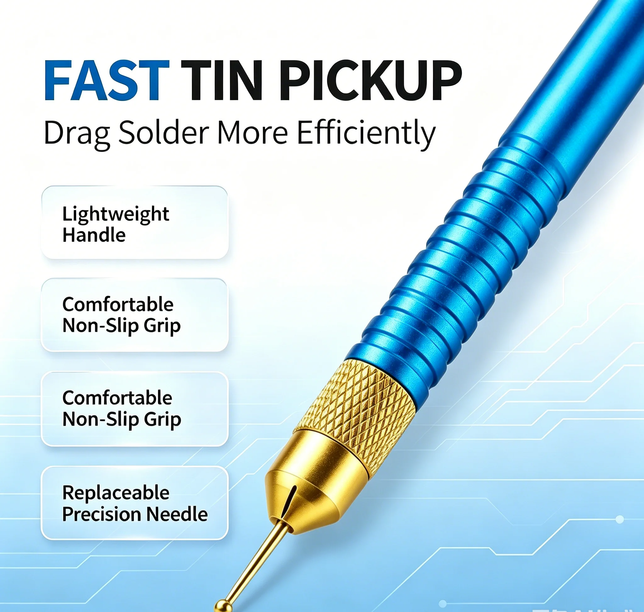 TE-205 Anti-Scratch Round Tip Tin Dragging Pen Solder Drag Needle Kit for PCB Mainboard Chip Soldering Rework Repair