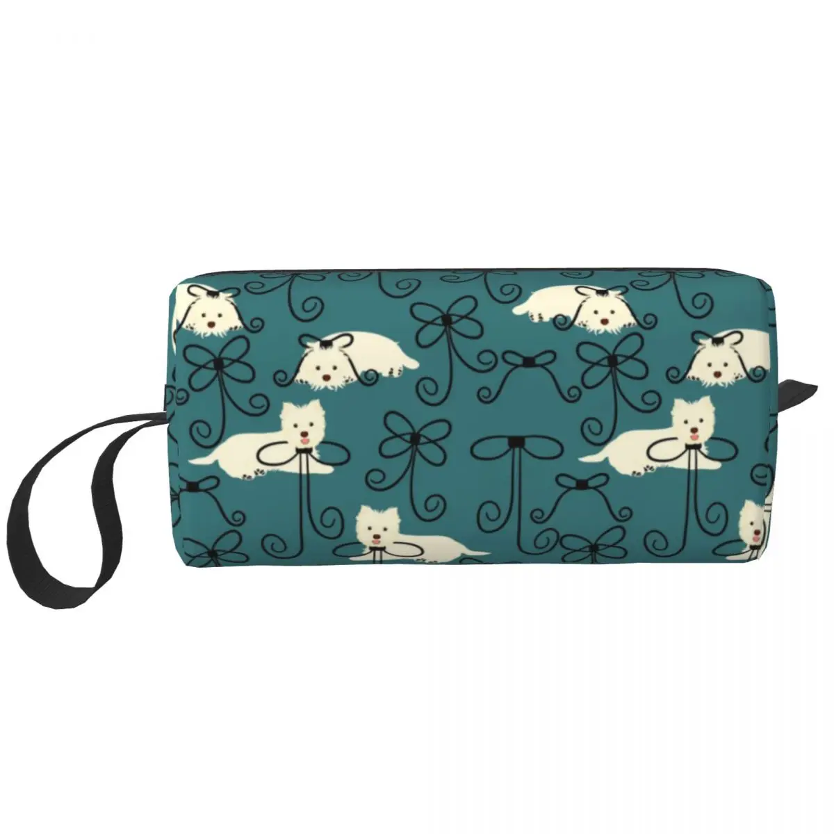 Custom West Highland White Terrier And Bow Travel Cosmetic Bag Westie Dog Puppy Toiletry Makeup Lady Beauty Storage Dopp Kit