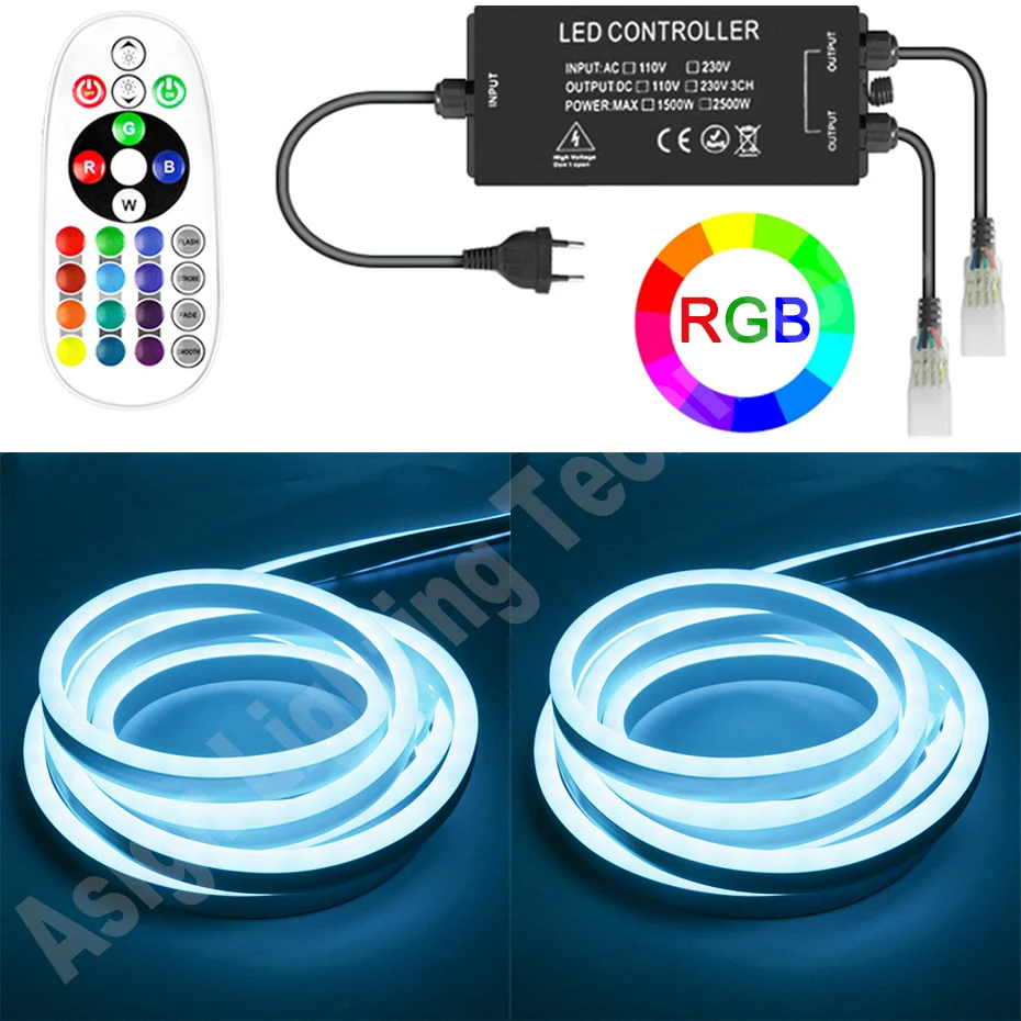 

2500W Controller LED Strip Light RGB 220V LED Neon Strip for Room Lighting Decor Flexible Ribbon Tape SMD5050 1m-100m Waterproof