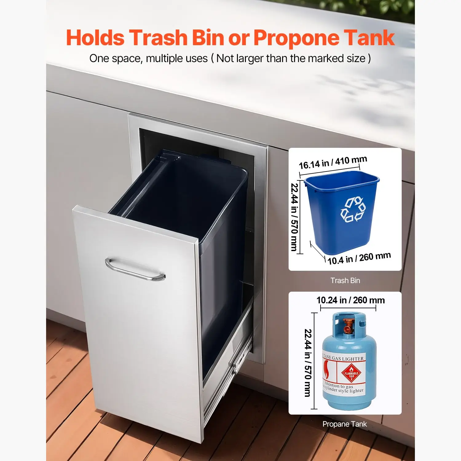 Outdoor Kitchen Trash Drawer, 13.54