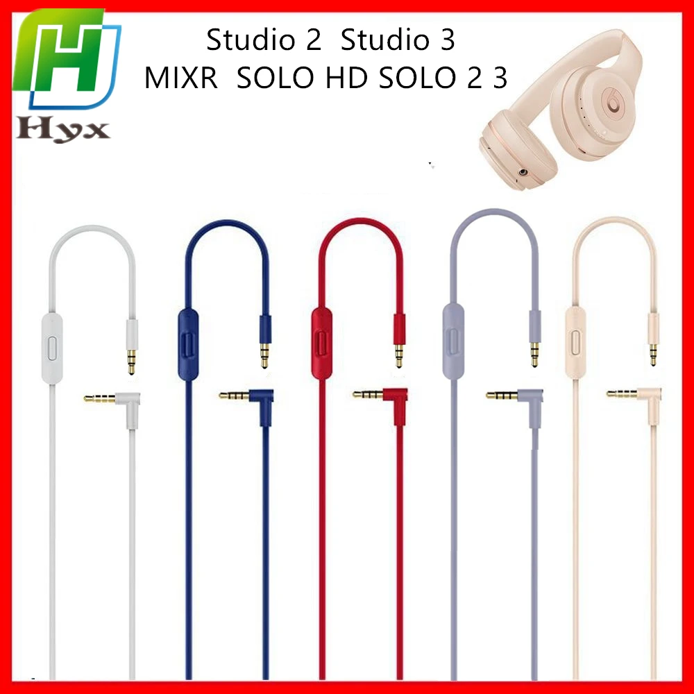 HYX 3.5mm Audio Line For Beats Studio 2.0 3.0 SOLO HD Pro Mixr Microphone Headset High Quality 2 Plugs Extension Cable 140cm