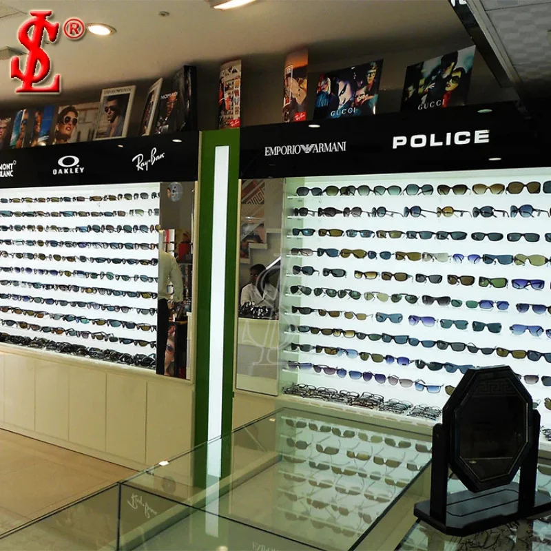 custom.International Fashion Style Eyewear Display Showcase Wall Mounted Optical Display Stand Optical Display With Led Lig