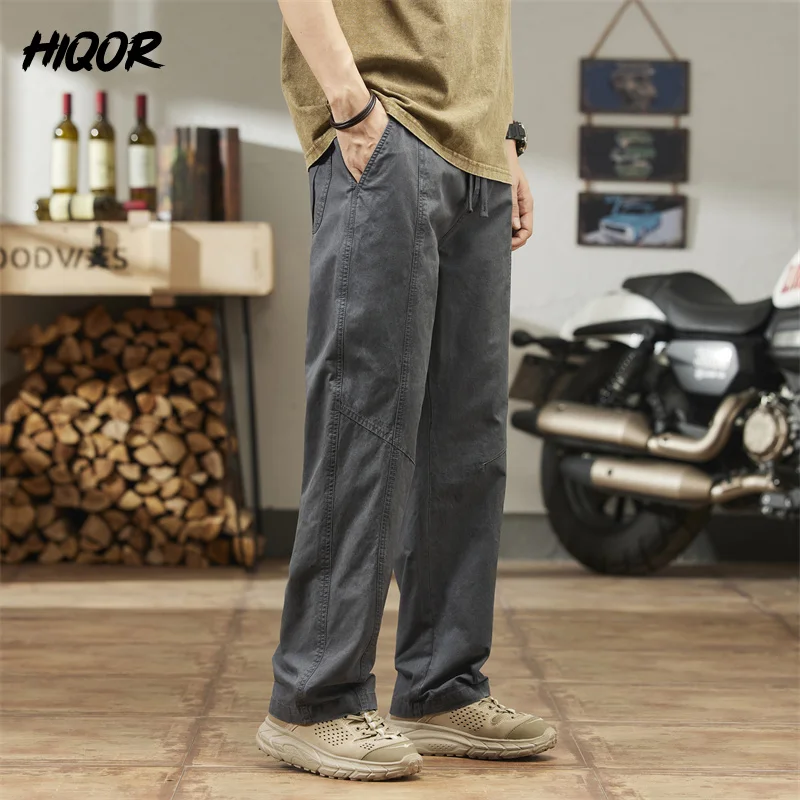 HIQOR Men Cargo Pants 2024 Spring New In Straight Tube Outdoor Work Workwear Hombre Baggy Casual Pant Y2k Male Trousers For Men