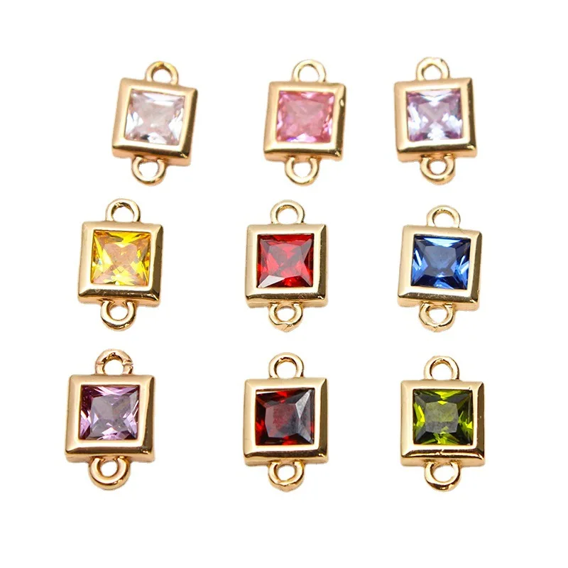 1pcs Diy Jewelry Accessories Copper Inlaid Zircon Square Geometry Double Pendant Earrings Bracelet Material Handmade Charms