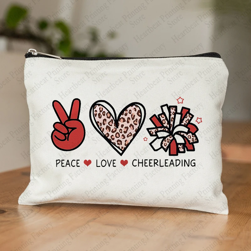 Peace Love Cheerleading Pattern Makeup Pouch Cheer Leading Cosmetic Bag Gifts for Cheer-leading Birthday Gifts for Cheerleader