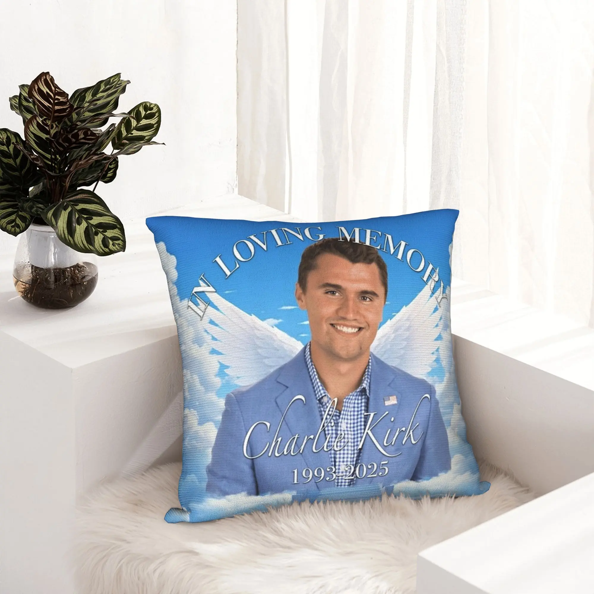 Charlie Kirk Memorial Angel Pillowcase Printing Polyester Cushion Cover Decoration  Pillow Case Cover Sofa Dropshipping 40*40cm