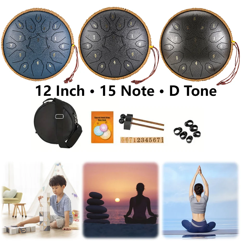 12 Inch 15 Note Steel Tongue Drum D Tone Rain Drum Yoga Ethereal Drum Meditation Sound Healing Percussion Musical Instrument