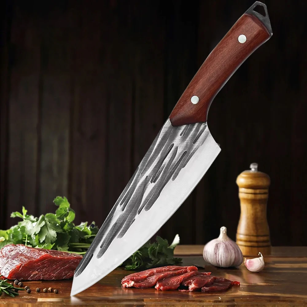 New high-end kitchen knife with wooden handle sharp stainless steel blade suitable for cooking meat and vegetables in the kitche
