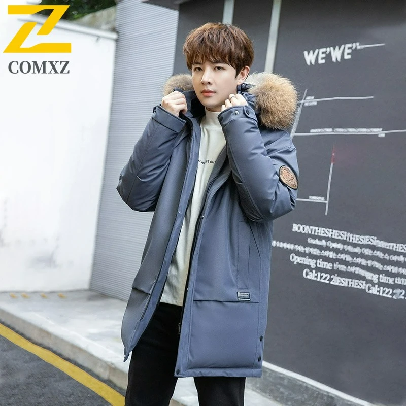

COMXZ Мужская куртка-пуховик Роскошная утолщенная парка с воротником Мао и капюшоном для офиса на открытом воздухе Повседневная дорожная ветрозащитная зимняя длинная куртка-пуховик