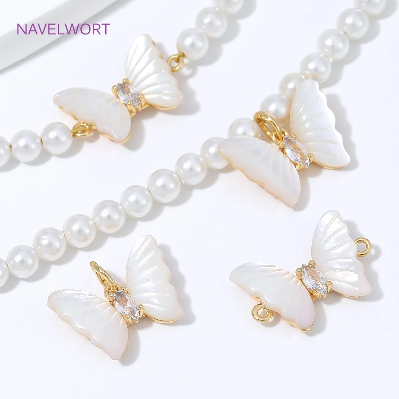 18K Gold Plated with Shell Butterfly Pendant Charms Connector For Jewelry,Brass Decorative Pendants,DIY Bracelet Making Findings