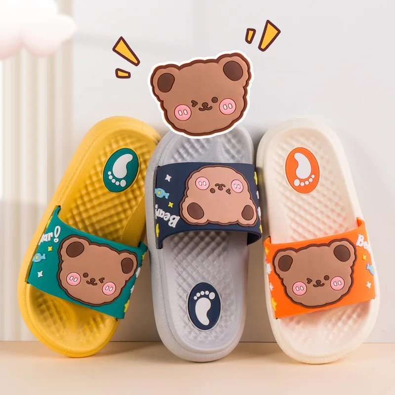 Cartoon Bear Slippers Children Summer Indoor Lovely Bathroom Shower Slipper Household Outdoor Thick Sole Shoes sandálias тапочки