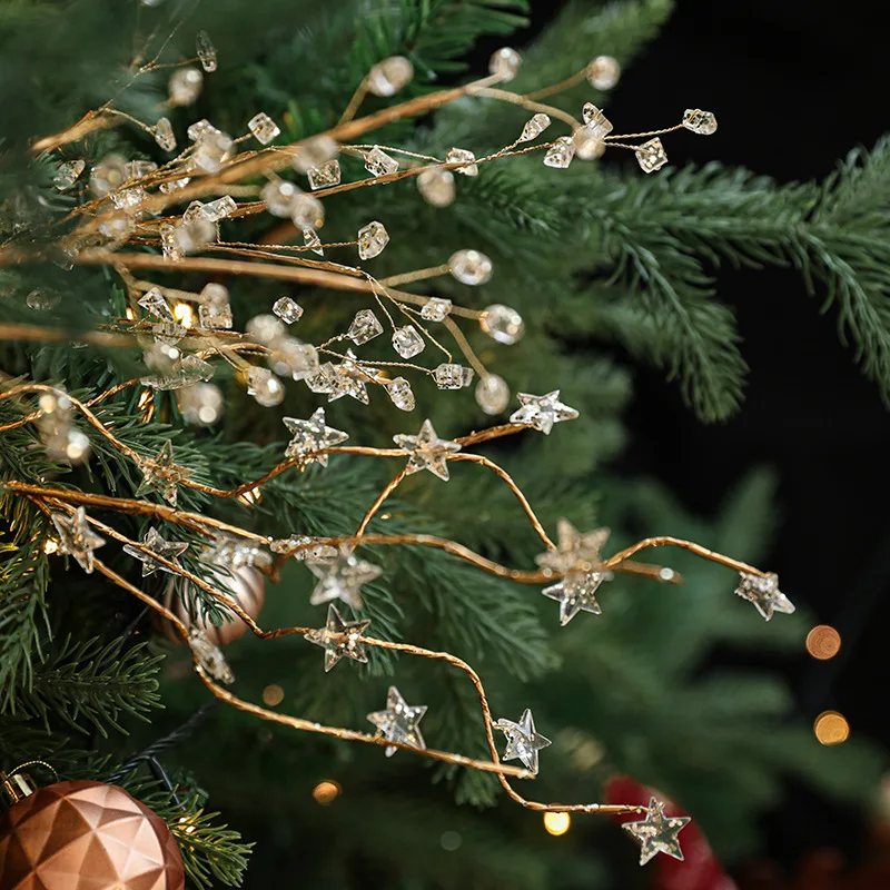 Crystal Christmas Tree Picks Garland Clear Acrylic Diamond Drop Glitter Floral Stems Wedding Party Home Decor Vase Fillers Set
