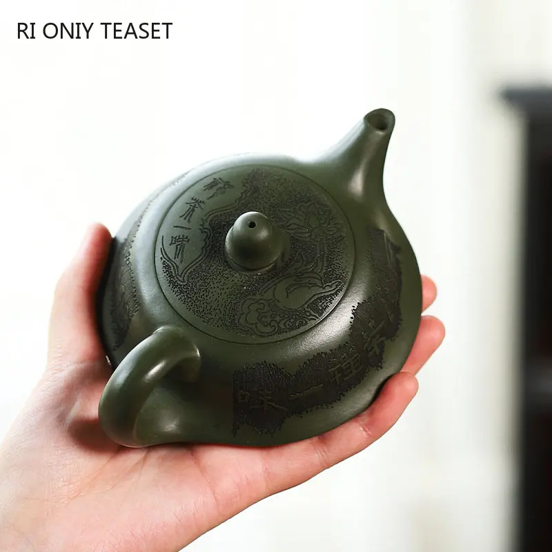 240ml Chinese Authentic Yixing Purple Clay Teapots Famous Artists Handmade Tea Pot Raw Ore Green Mud Kettle Zisha Tea Set - view 4