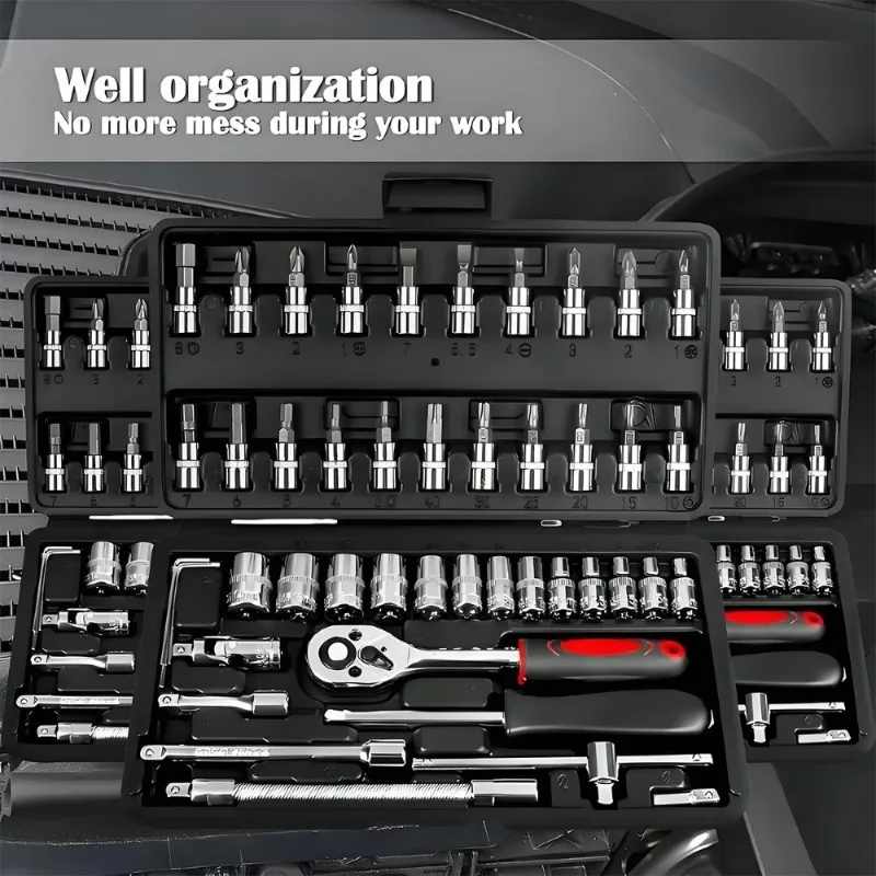 

46pcs Multi-Functional Car Repair Tool Set, Complete Integrated Solution for Cars, Bicycles, And Motorcycles, for Enthusiasts