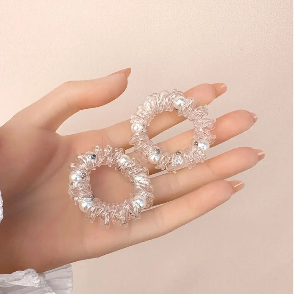 TPU Telephone Line Hair Rope Sweet Scrunchies Elastic Pearl Ponytail Holder Hair Ties Korean Style Transparent Hair Ring Daily