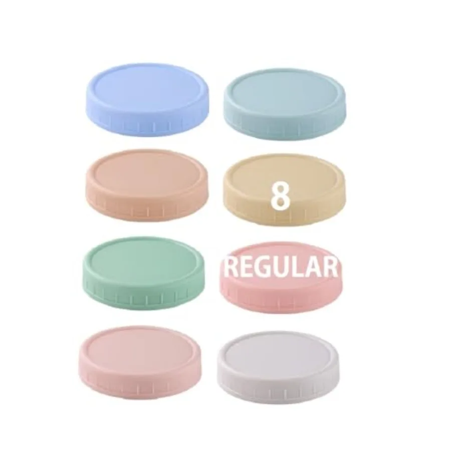 8 Pack Regular Mouth Plastic Mason Jar Lids for Ball, Kerr and More, 70mm Colored Canning Tops with Silicone Rings, Food Grade