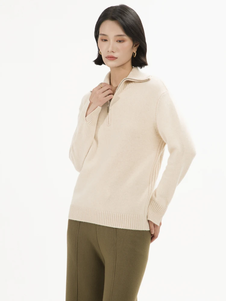 High End Women 100%Cashmere Sweater Half Zipper Turn-Down Collar Pullover Basic Style Cashmere Knitwear Autumn Winter Tops