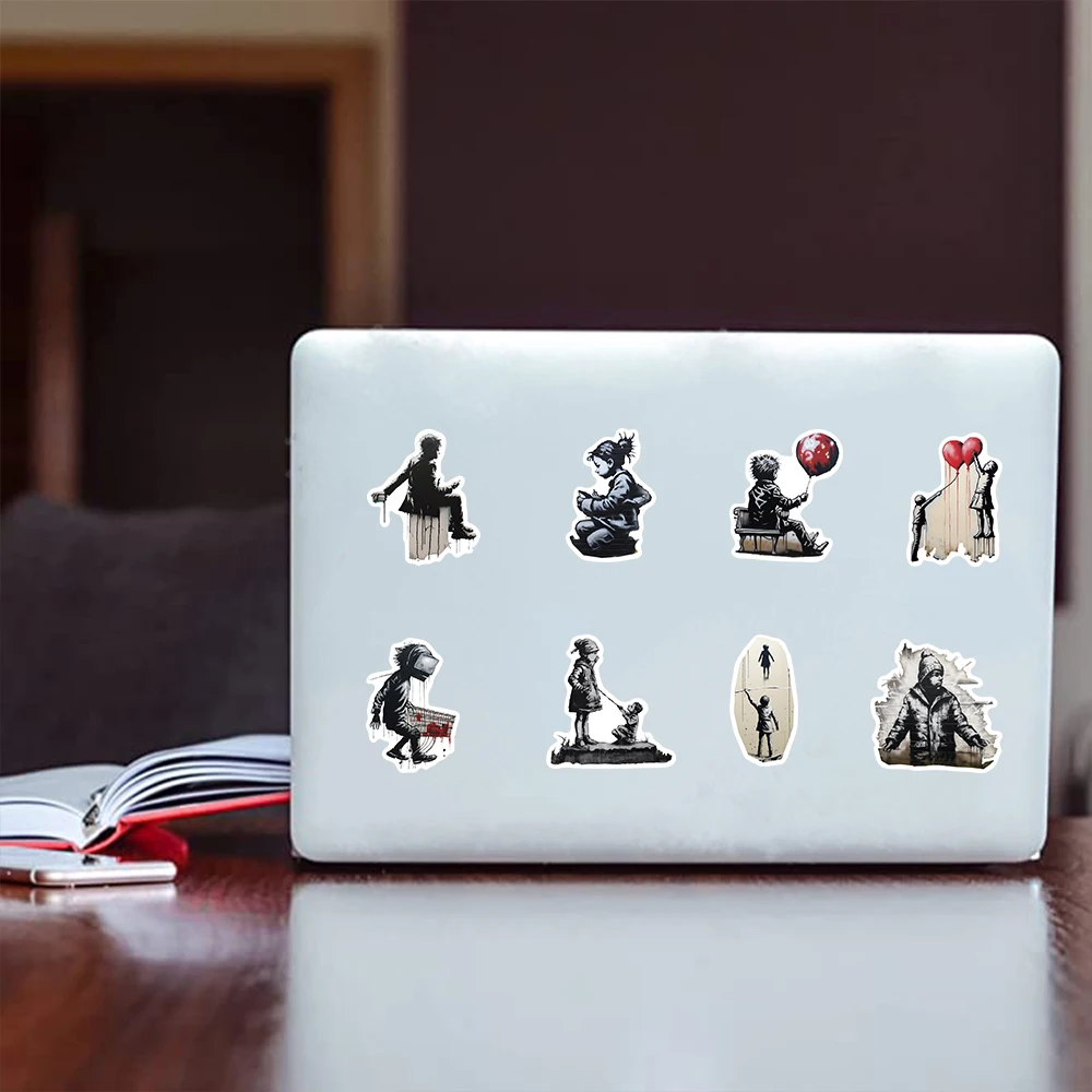 10/50PCS Street Artist Banksy Graffiti Stickers Exquisite Decals Ipai Diary Laptop Guitar Black And White Stickers Wholesale