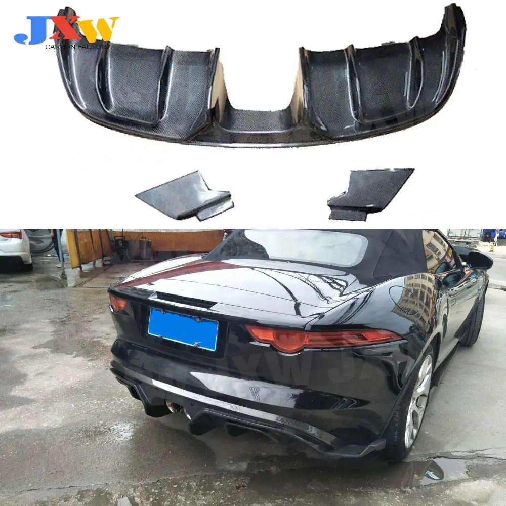 For F-Type Carbon Fiber Rear Lip Spoiler Diffuser Middle Exhaust Pipe Outlet for Jaguar Coupe 2 Door 2015 - 2019 3 PCS/SET