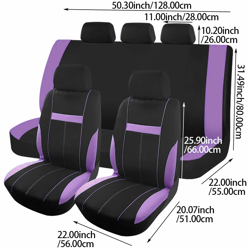 Fabric Car Seat Covers Universal Size Fit For Most Car Suv Truck ,With 3 Zippers Rear Back Seat Can Split Airbag Compatible