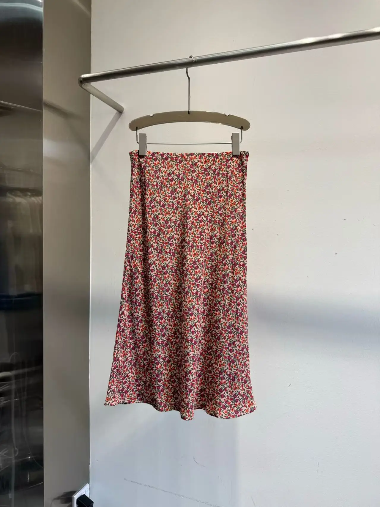 French Retro Vine Rose Print Pink Floral Elegant Romantic Sand Washed Silk Mermaid Half Skirt Women Mulberry Silk Long Skirt
