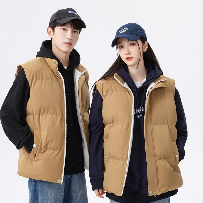 Men's and women's jackets, autumn and winter wool lining, padded for warmth, couple stand up collar, cotton padded vest