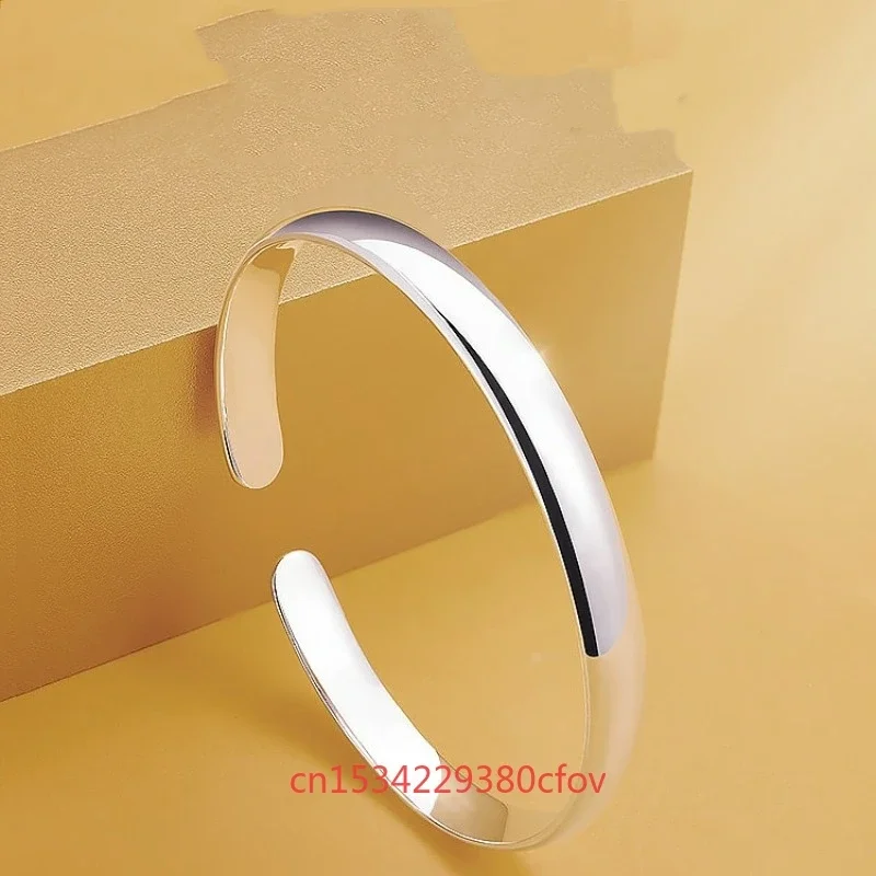 Fashion New S999 Silvering Personality Smooth Surface Heart Meridian Bracelet Versatile Jewelry High Profile Simple Lucky Gift