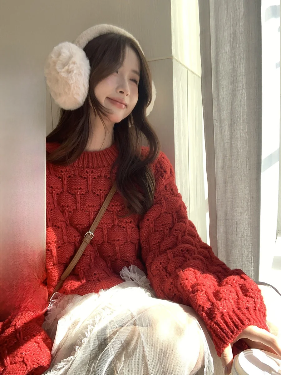 

Sinbounboun Lazy Sle Knitted Sweater round Ne Pullover Soft Comfortable Warmth Texture Feel ort Loose Fit Fem