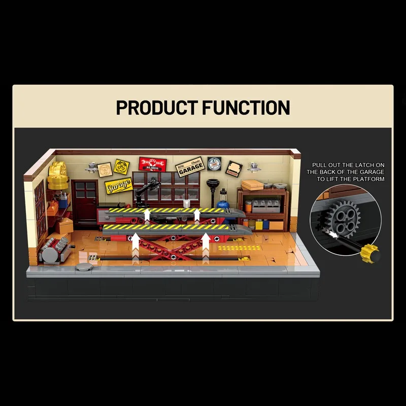 New Street View Building Blocks Retro รถซ่อม Workshop ยกแพลตฟอร์มชุดอิฐประกอบปริศนาของเล่นเด็กของขวัญวันเกิด