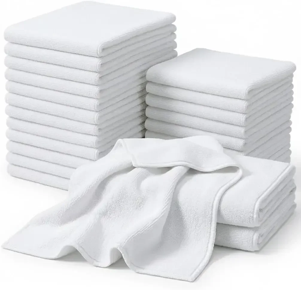 CARTMAN 14 x 14 Inch, 30 Pack, 280GSM Microfiber Cleaning Cloths, Non-Abrasive, Reusable and Washable, All Purpose Cleaning Towels for Household, Car Washing, Drying & Auto Detailing, White