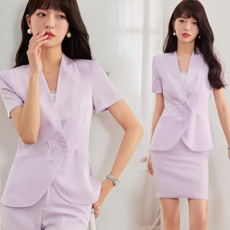 Business Suit Women's Summer Short Sleeve Thin 2023 Slimming Temperament Front Desk Beauty Salon Jewelry Shop Workwear