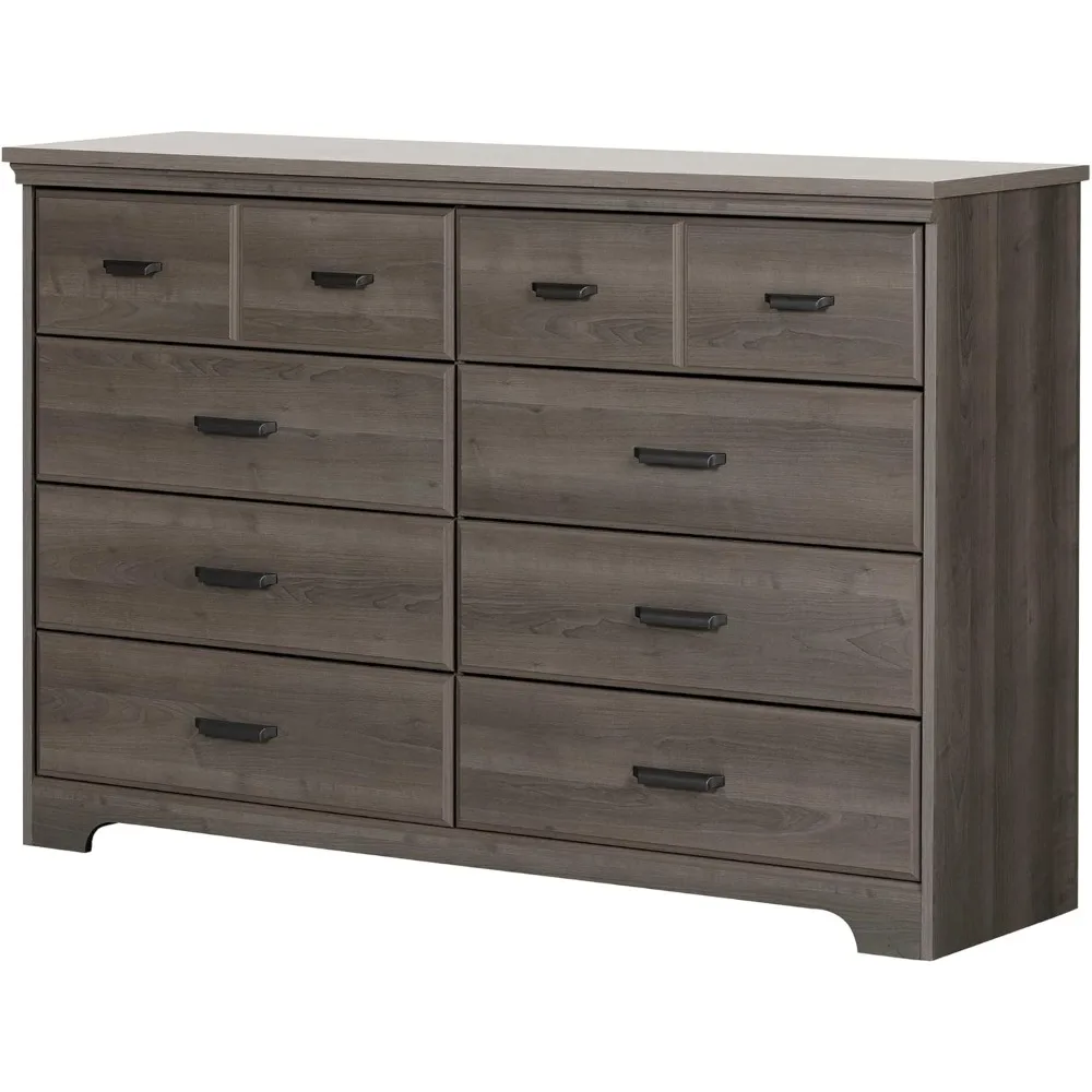 Versa Collection 8-Drawer Double Dresser, Weathered Oak with Antique Handles,  Modern Chest of Drawers