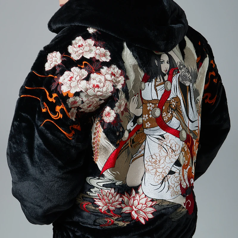 NEW Thickened Jacket with Hood and Personalized Embroidery of Sword Girl Heavy Industries, Warm and Fashionable for Winter 2023