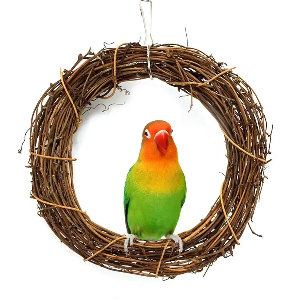 Rattan Bird Parrot Swing Ring Parrot Stand Holder Bird Parrot Toys Rattan Stands with 3 bells