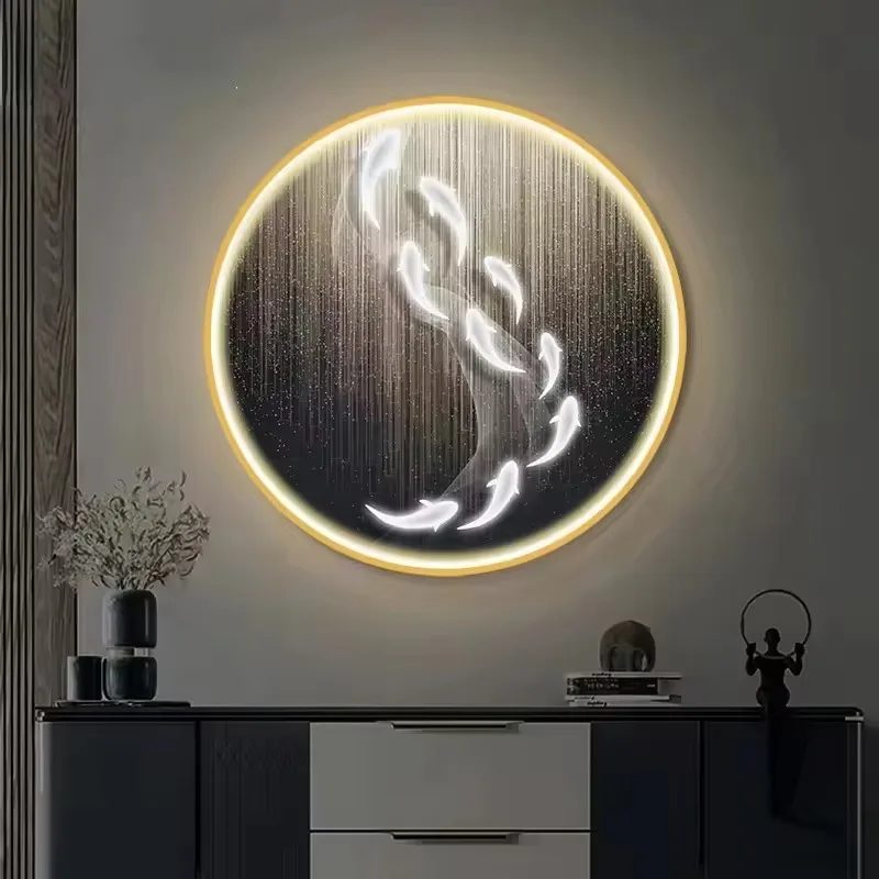 

Modern round decoration crystal porcelain painting living room background wall art home decoration