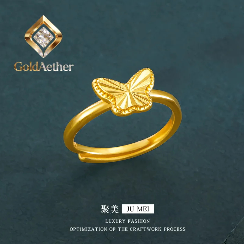 

GoldAether Luxury 24K 9999 Pure Gold real gold Gold store three butterfly necklace bracelet ring suit for girlfriend birthday gi