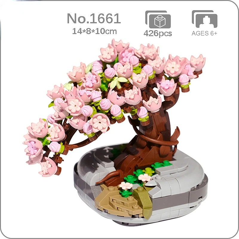 

Eternal Flower Pink Sakura Cherry Tree Pot Plant 3D Model DIY Mini Blocks Bricks Building Toy for Children Gift Build Moc