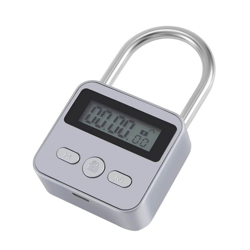 Metall-Timer-Schloss, LCD-Display, multifunktionale elektronische Zeit, 99 Stunden maximales Timing, wiederaufladbares USB-Timer-Vorhängeschloss